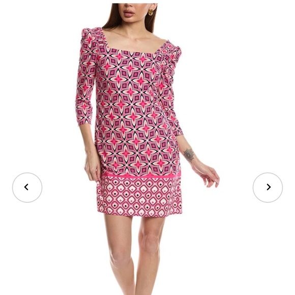 Eliza J Womens Geometric Print Mini Shift Dress Pink Retro Lined Zip NEW Size 14 - Picture 2 of 16